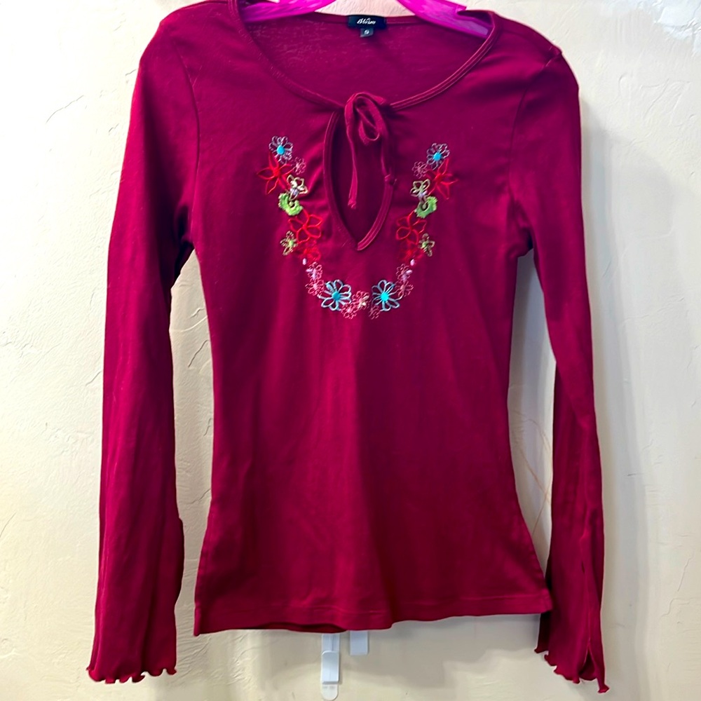 Storm small red long sleeve embroidered top